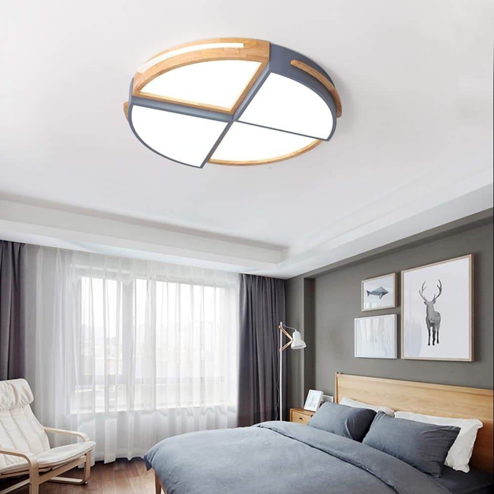 Modern Geometric Wood Flush Mount Ceiling Light with Dimmable LED