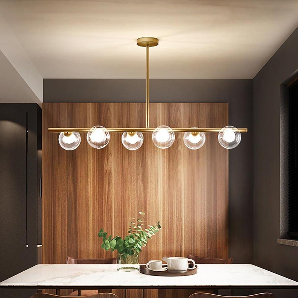 Nordic Glass Sphere Chandelier 6-Light Metal Frame LED Pendant