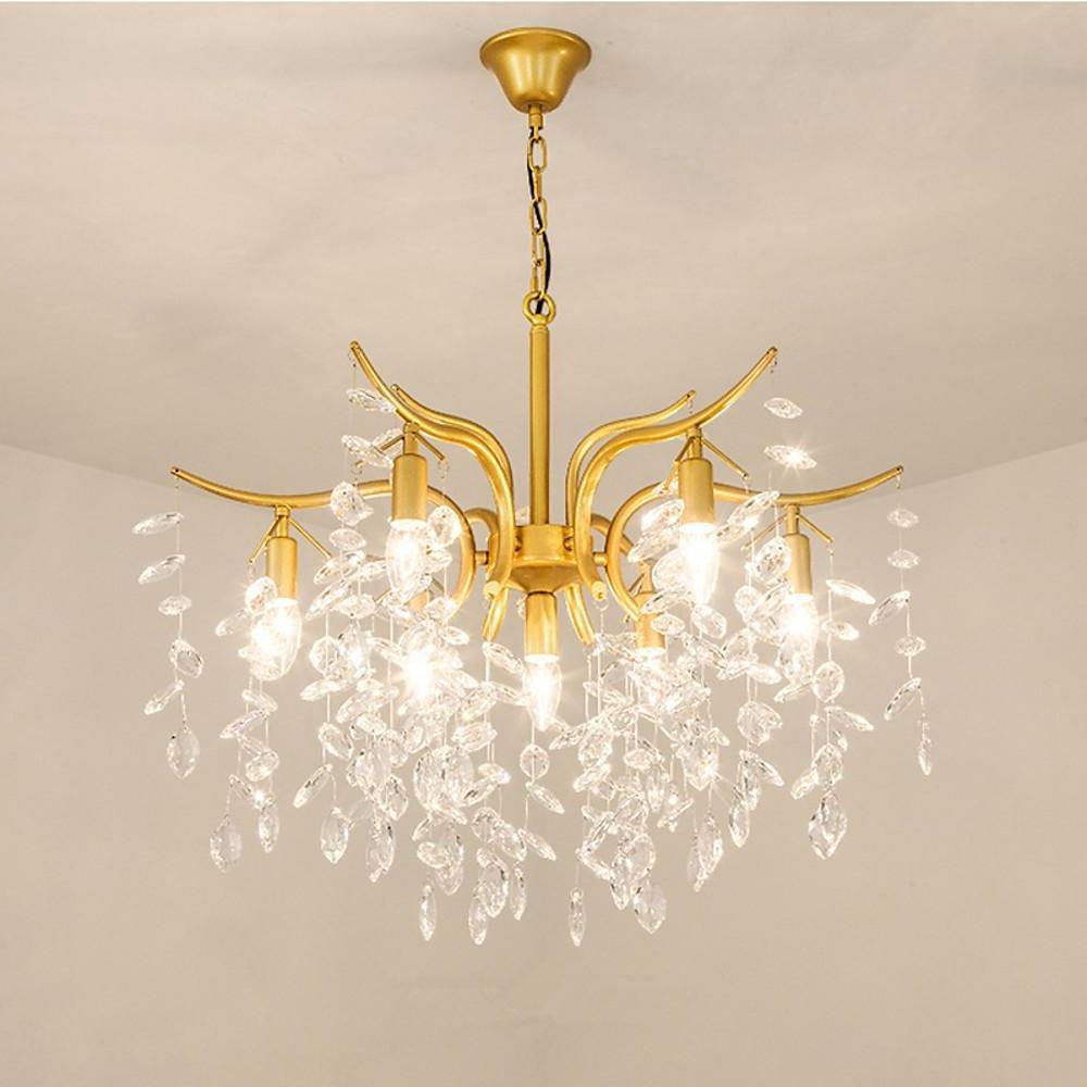 Crystal 7-Light Candle Chandelier Metal Frame Black Gold Finish