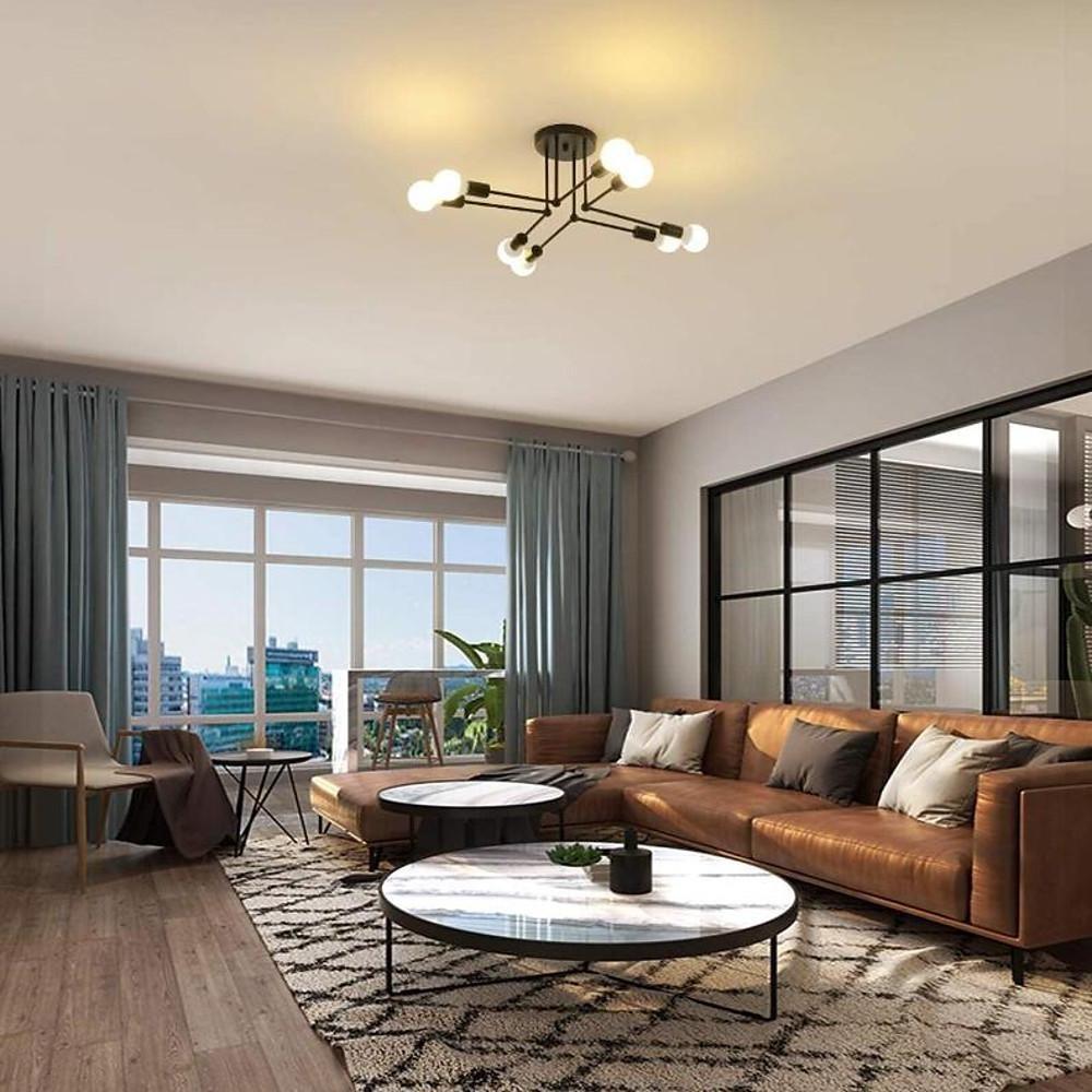 8-Light Modern Sputnik Semi Flush Metal Chandelier