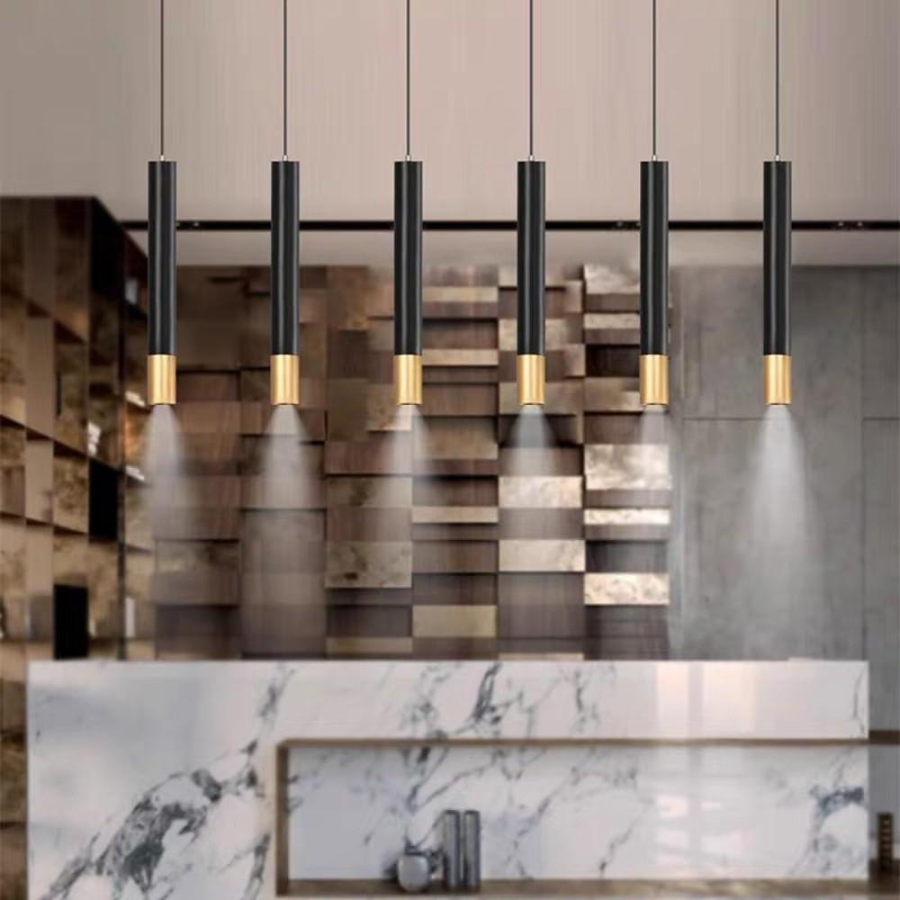 Black Gold Cylinder Pendant Light Modern LED Hanging Lamp