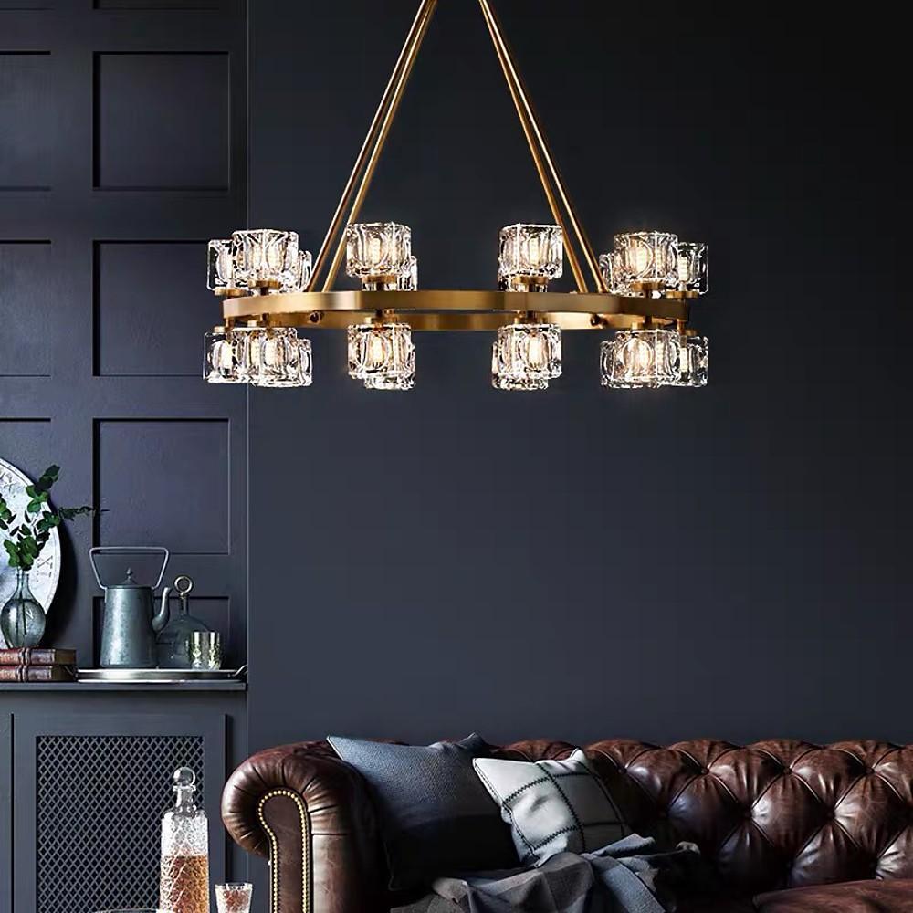Crystal Spotlight Chandelier with Gold Brass Finish & LED Lights