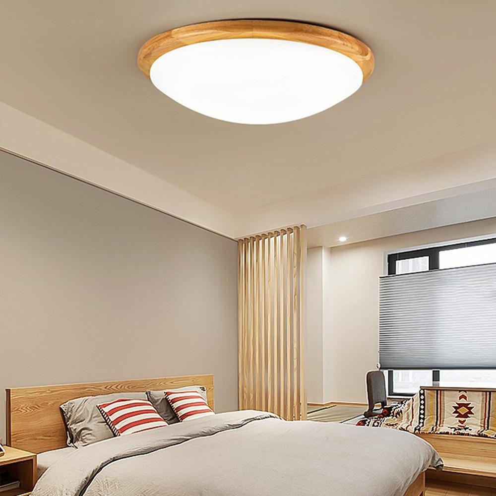 14'' Dimmable Wood Flush Mount Light Nordic LED Ceiling Lamp