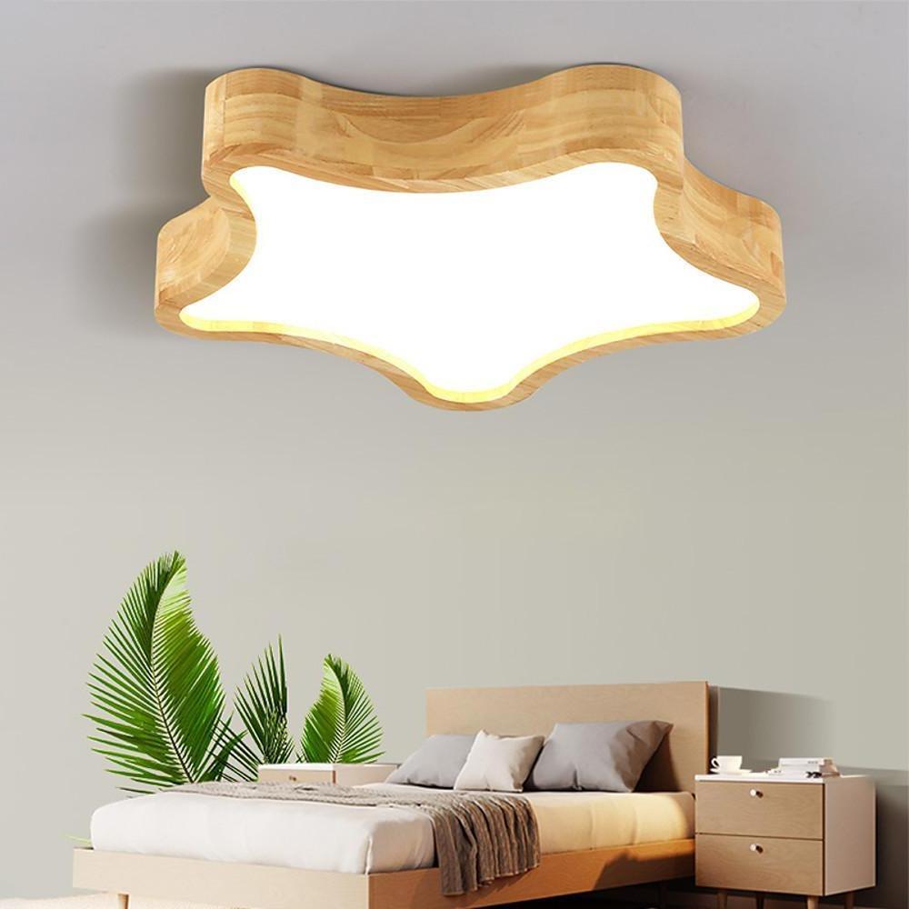 Nordic Star Flush Mount LED Ceiling Light | Wood Finish Kids Room