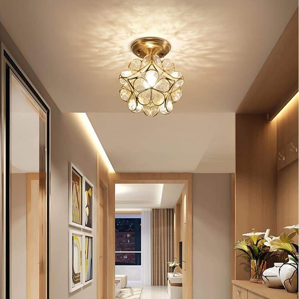 Glass Flower Flush Mount Ceiling Light Copper Finish Nordic Style