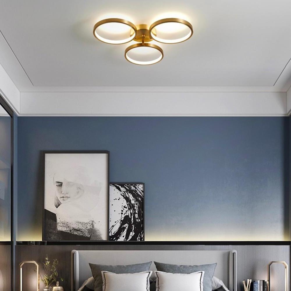 Three Light Circular Flush Mount Ceiling Light Gold Copper Modern LED