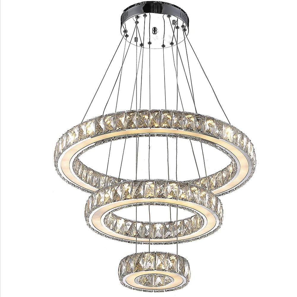 3-Ring Crystal Chandelier with LED Dimmable Remote Control