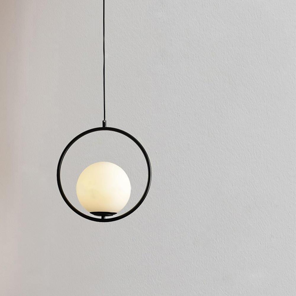 Opal Glass Ball Pendant Light with Metal Ring Frame