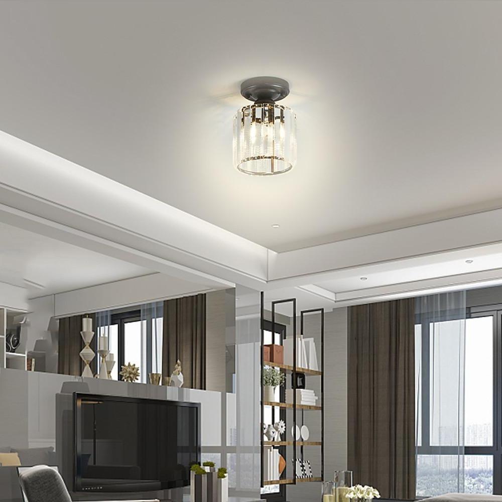 Crystal Semi-Flush Mount Ceiling Light - Modern Industrial LED