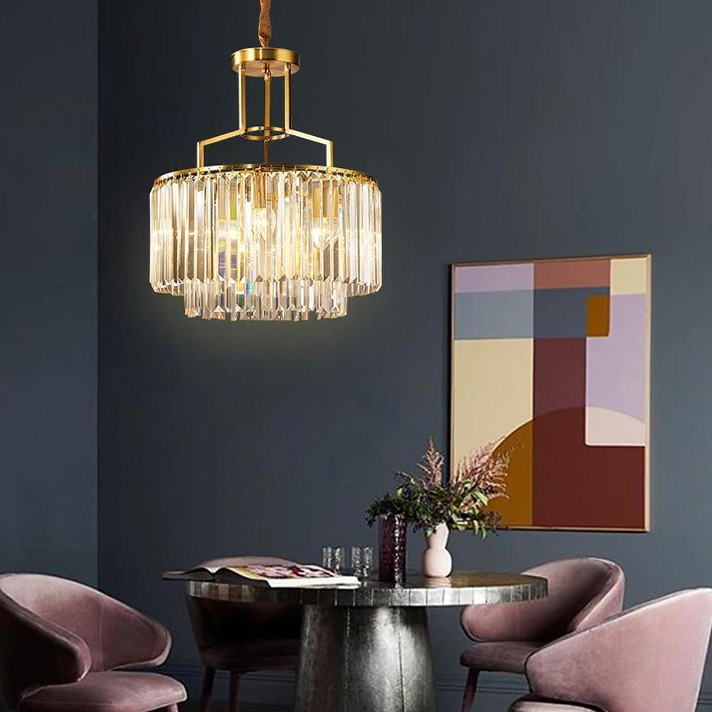 Crystal Nordic Chandelier with Copper Frame and LED Lighting