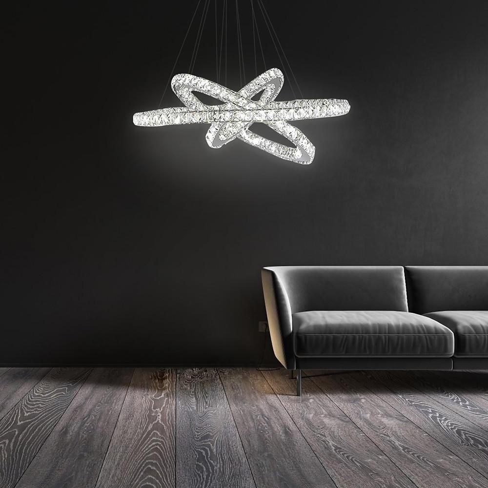 Modern Crystal Chandelier with Interwoven Geometric Rings
