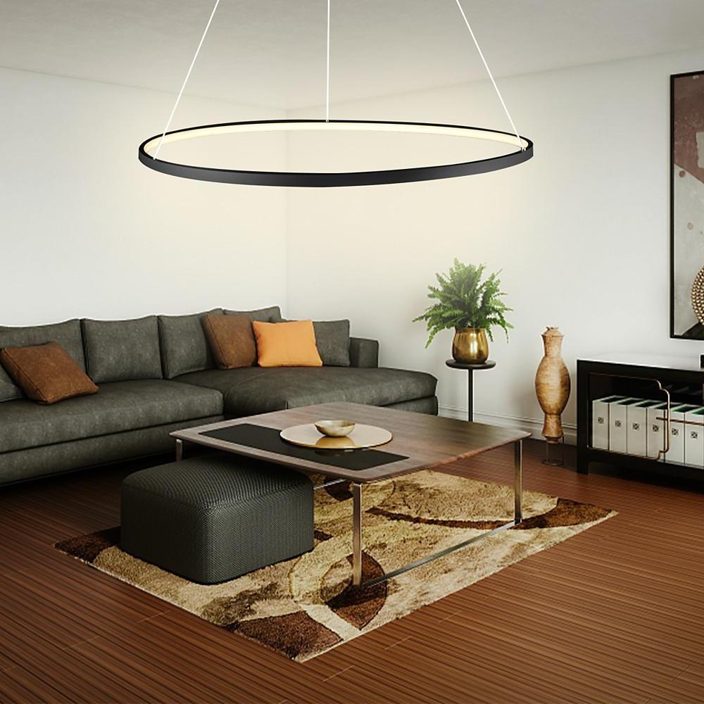 Modern Ring Pendant Light 30W LED Dimmable Black Metal Acrylic