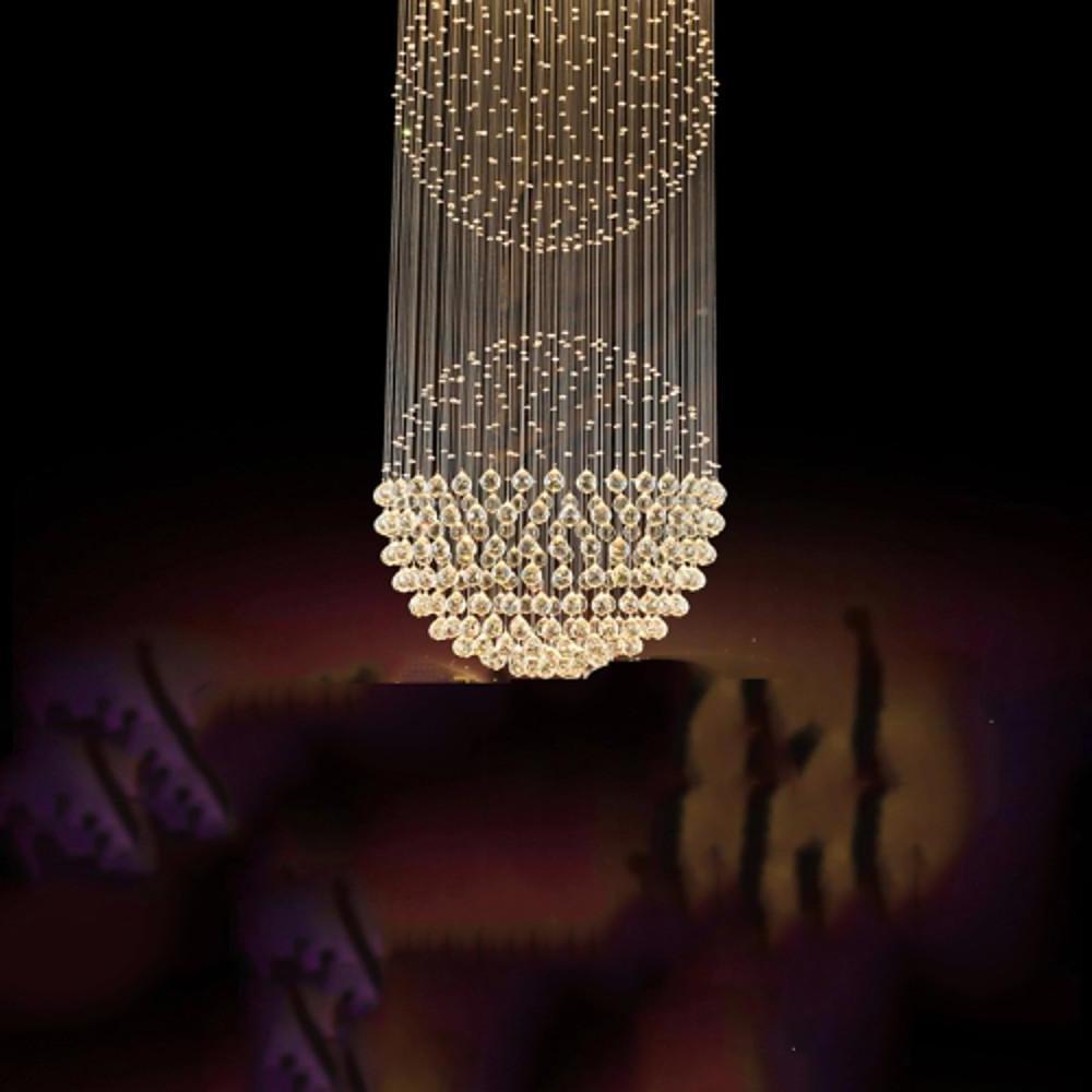 Double Sphere Crystal Metal Chandelier Contemporary Staircase Lighting