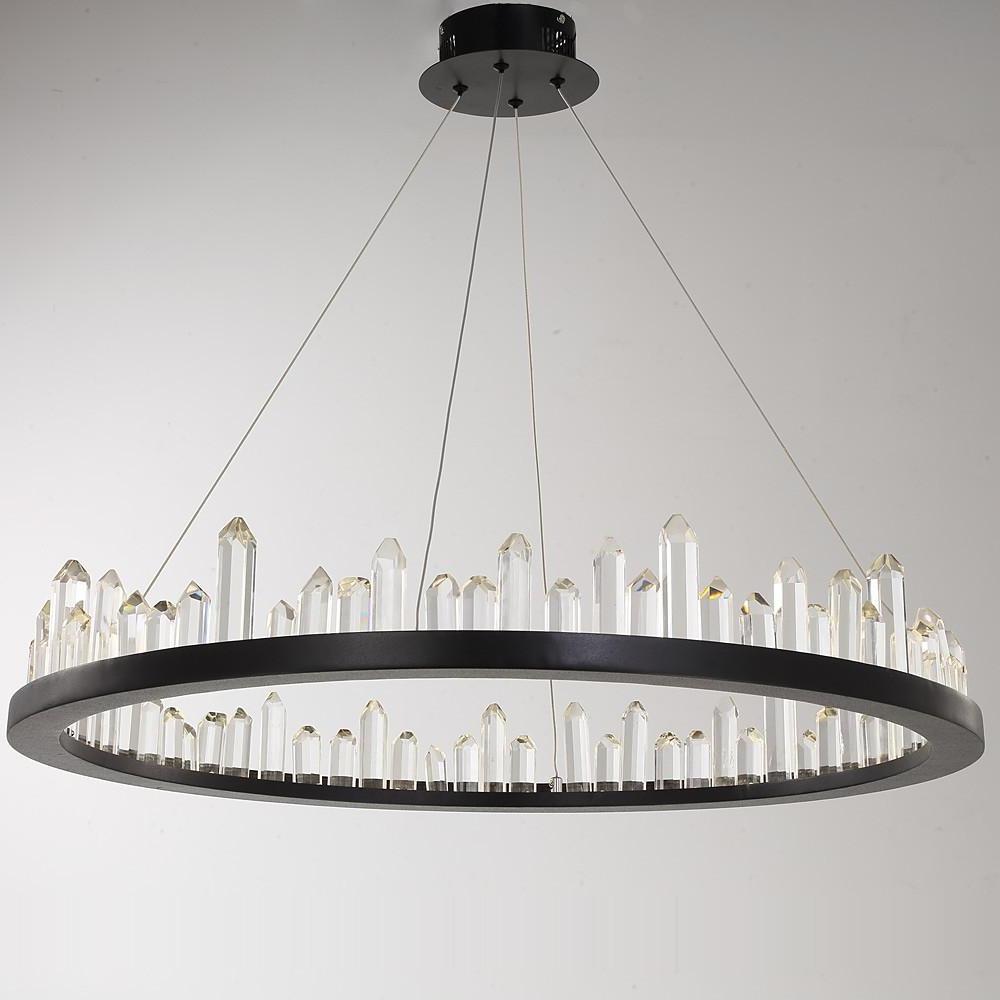 Crystal Ring Modern LED Pendant Light – Adjustable Black Metal