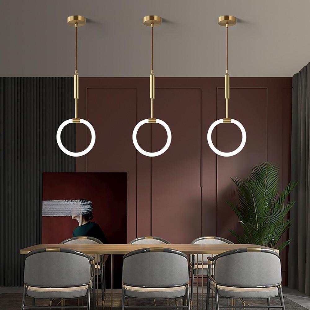 Gold Circle LED Pendant Light - Modern Geometric Hanging Lamp