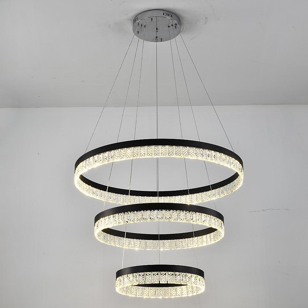 3-Tier Crystal Chandelier LED Modern Circular Pendant Light