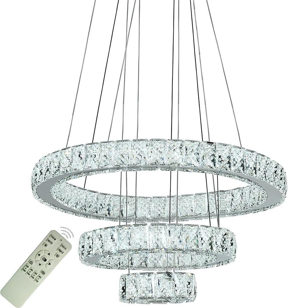 3-Tier Crystal Ring Chandelier with LED - Modern Chrome Finish