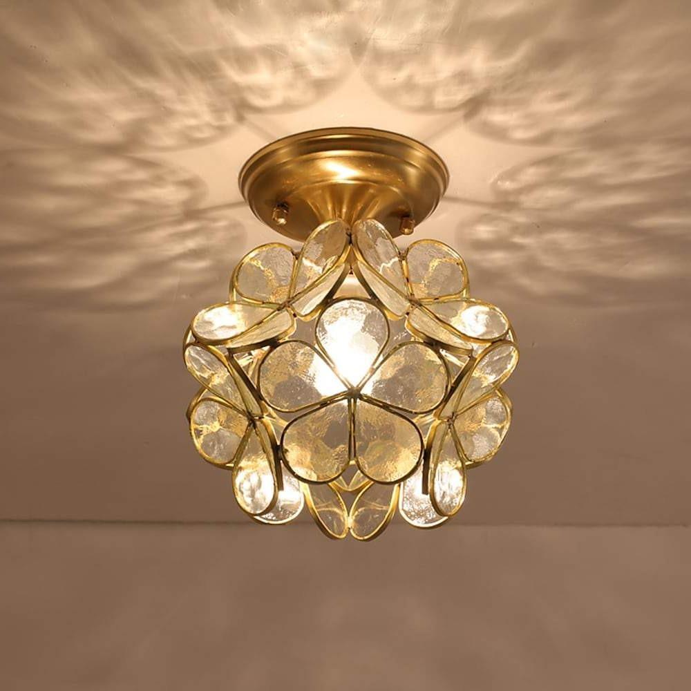 Glass Flower Flush Mount Ceiling Light Copper Finish Nordic Style