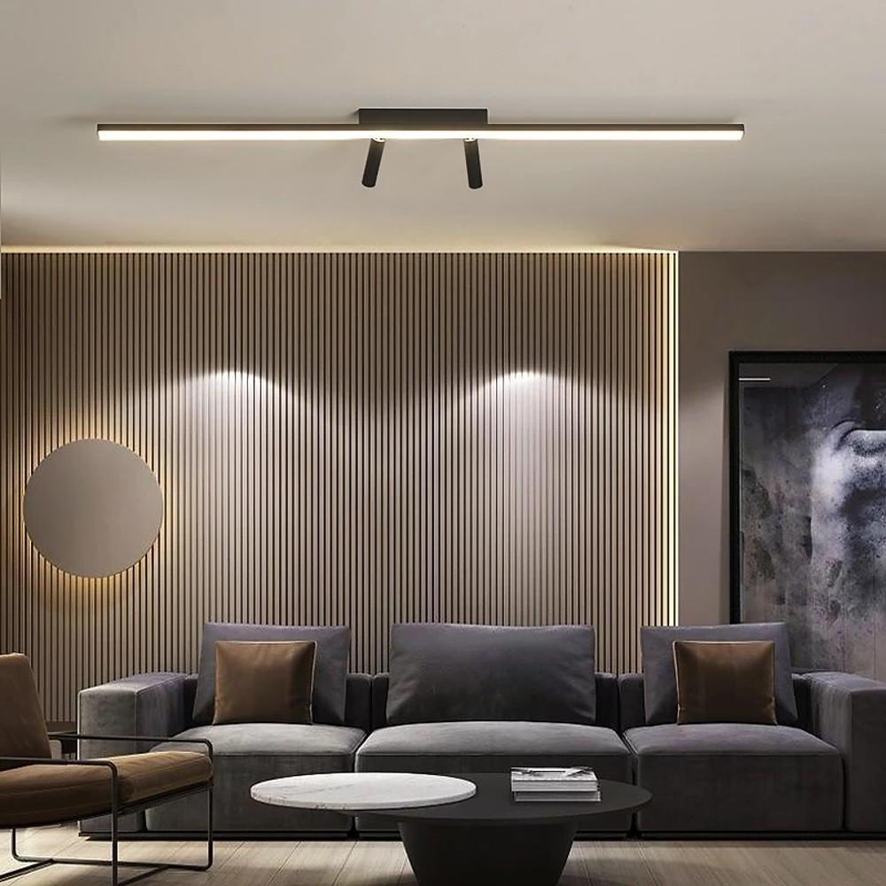 Black Linear Semi-Flush Mount Light with Adjustable Spotlights