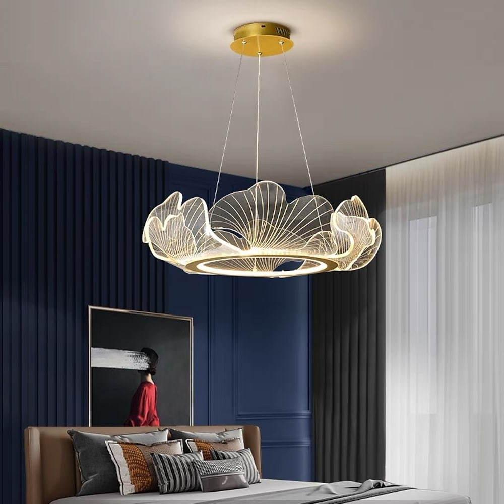 Wave Round Acrylic Chandelier Gold Finish LED Ceiling Light