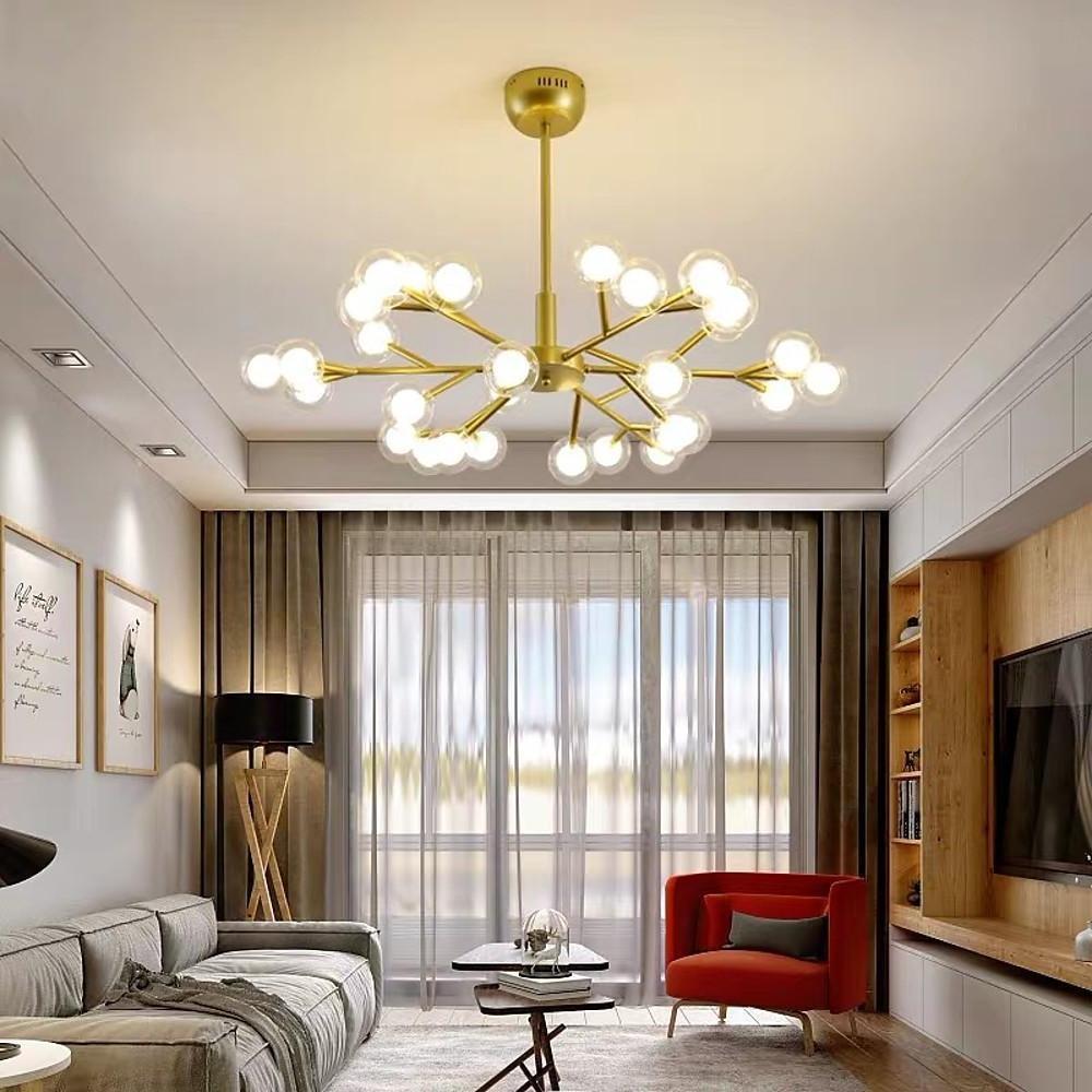 Modern Sputnik Chandelier 30-Light Glass Bubble Gold Metal 33" LED