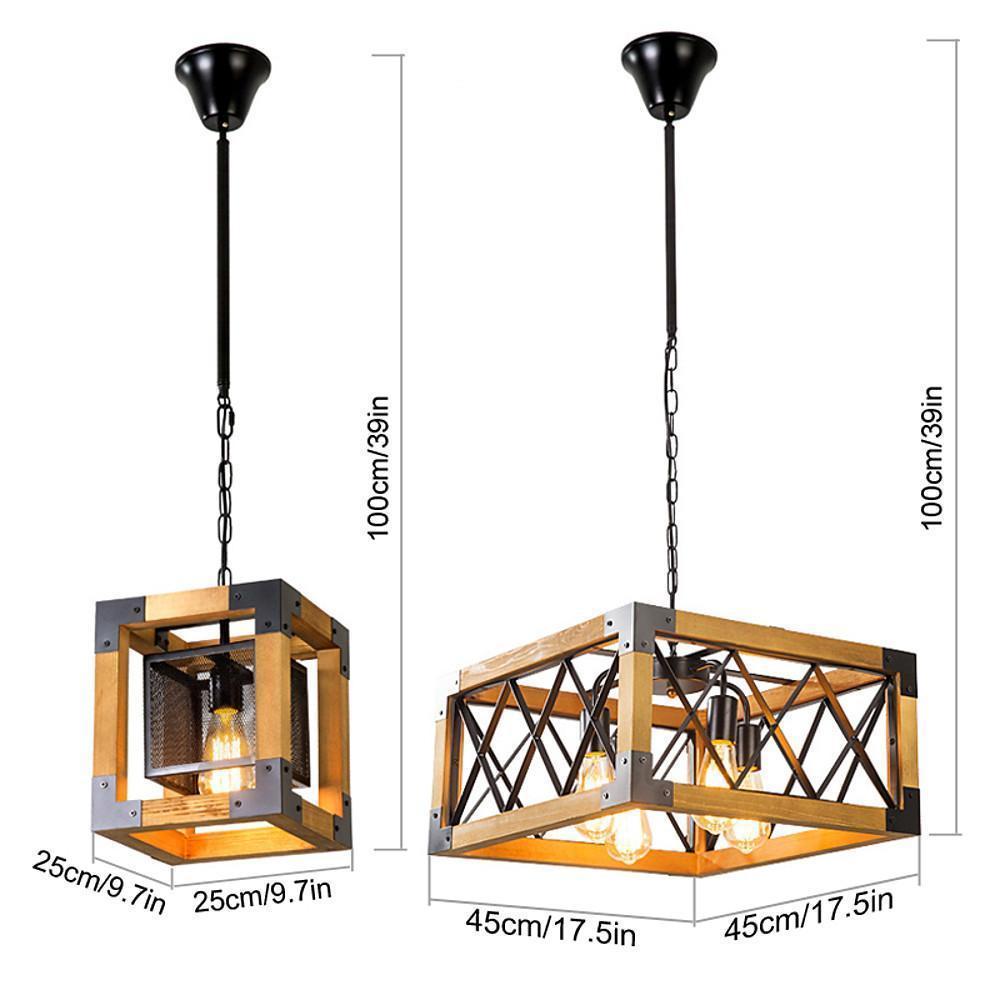 Rustic Industrial Linear Chandelier Wood & Glass Farmhouse Fixture