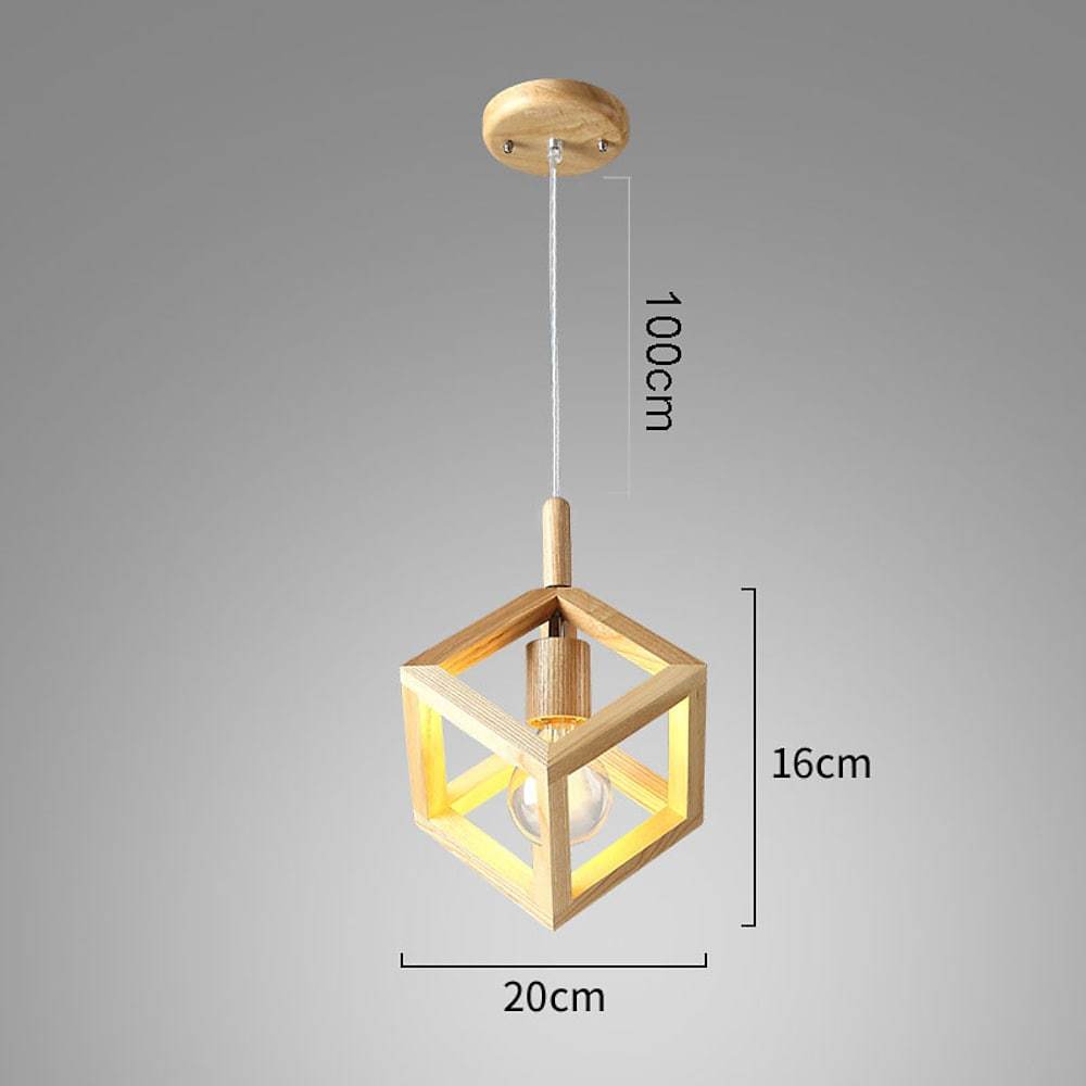 Square Wood Pendant Light with Adjustable Cord for Modern Spaces