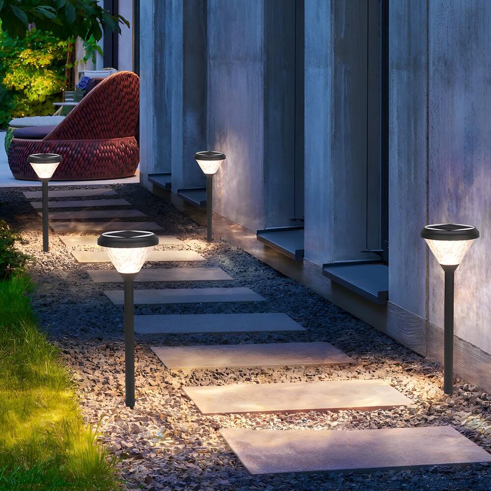 Modern Black Solar LED Pathway Light with Water Ripple Design