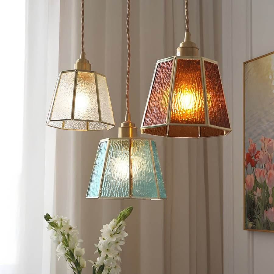 Polygonal Brass & Glass LED Pendant Light - Nordic Design