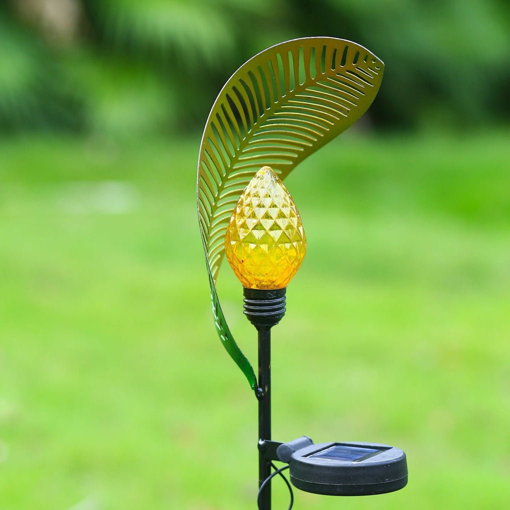 Curled Leaf Solar Lawn Light LED Outdoor Metal Post Lamp