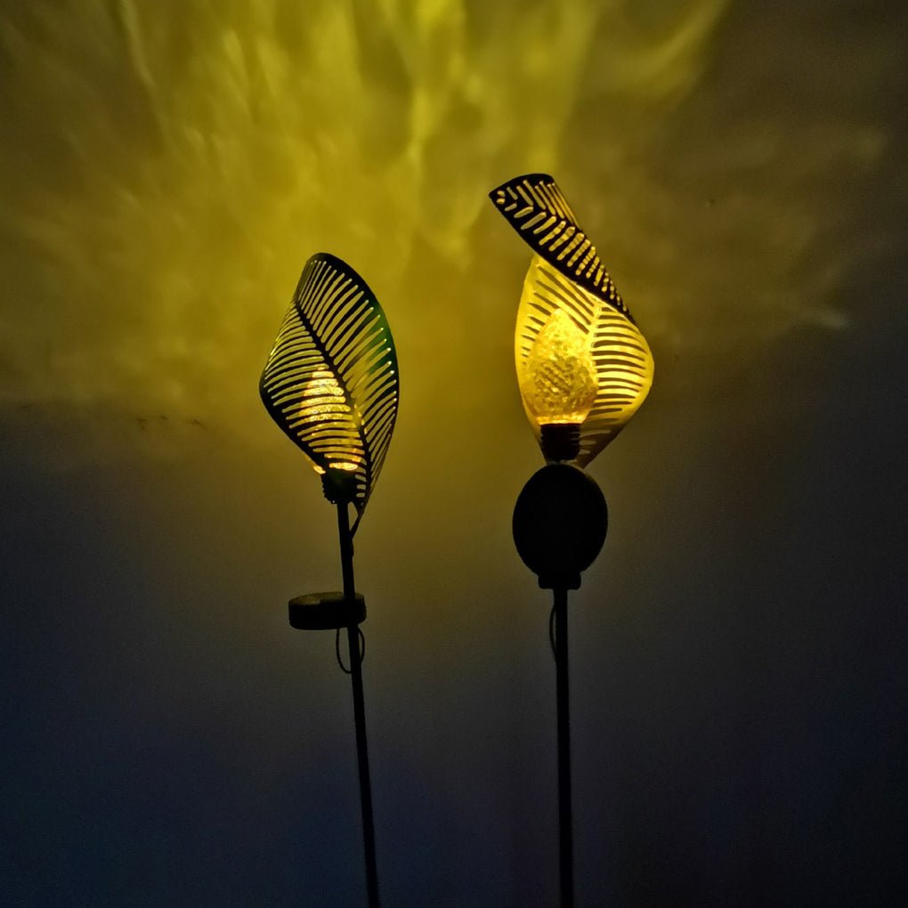 Curled Leaf Solar Lawn Light LED Outdoor Metal Post Lamp