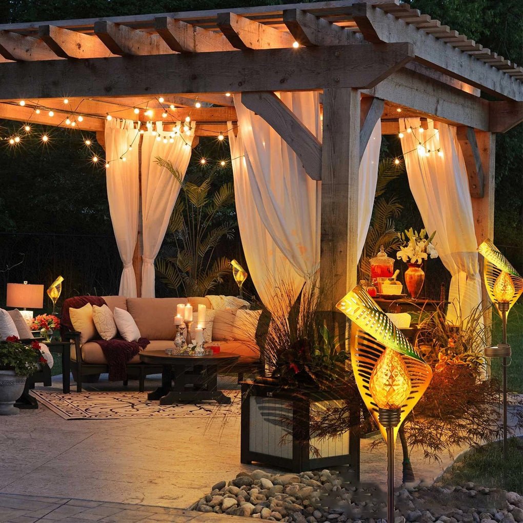 Curled Leaf Solar Lawn Light LED Outdoor Metal Post Lamp
