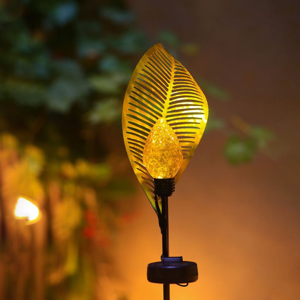 Curled Leaf Solar Lawn Light LED Outdoor Metal Post Lamp