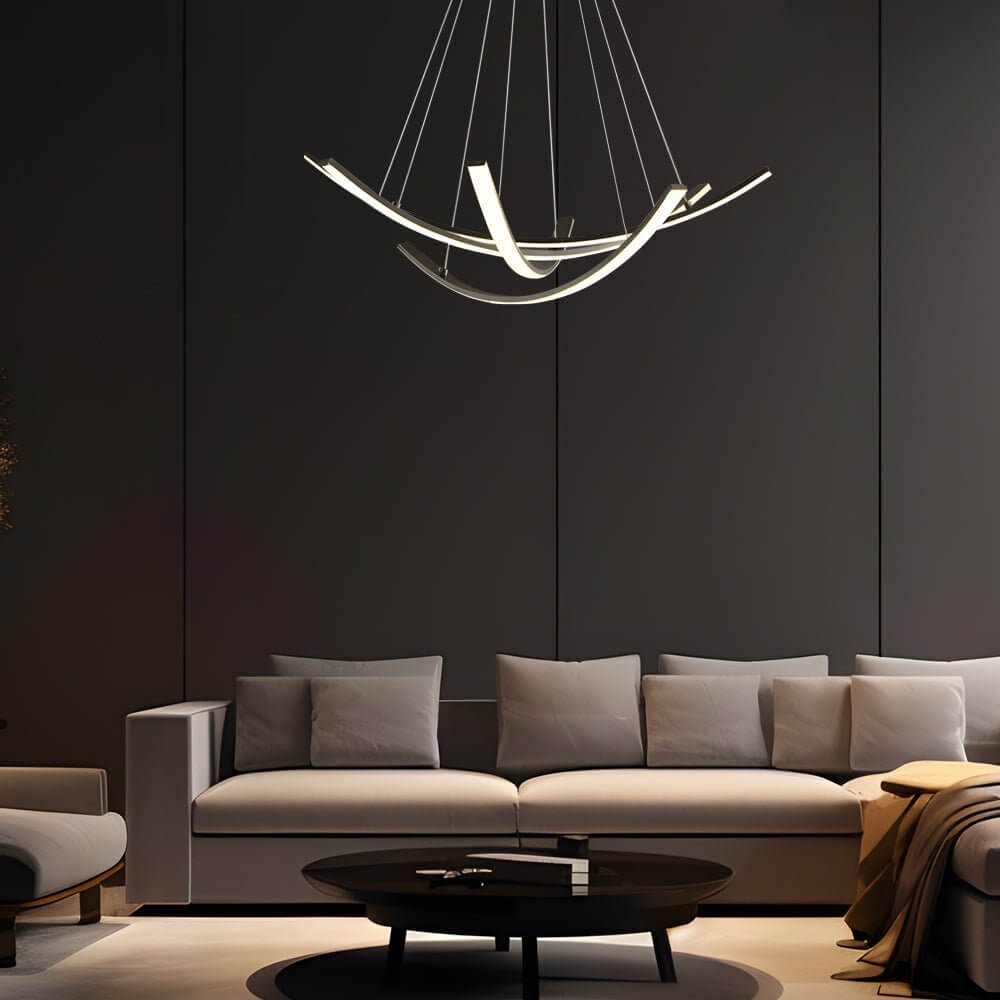 Modern Curved Copper Strip Full-Spectrum LED Pendant Light
