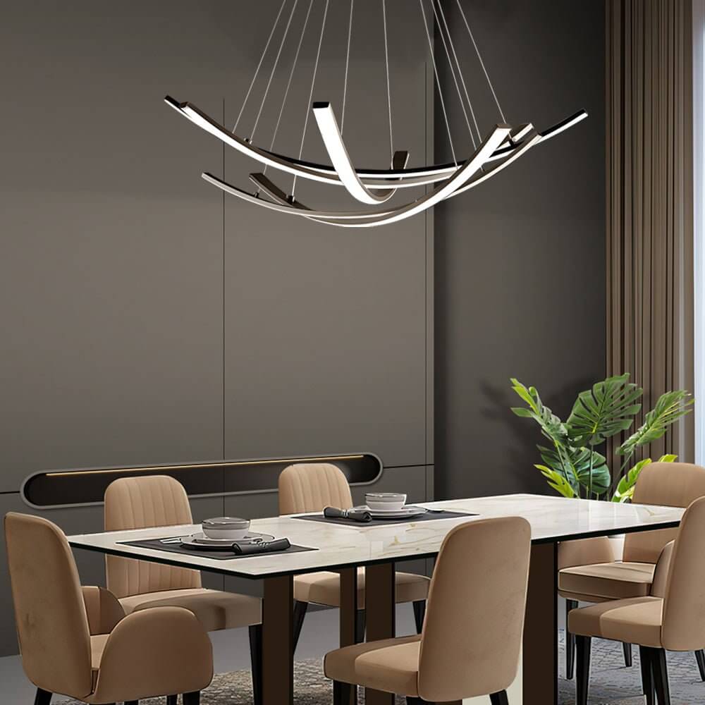Modern Curved Copper Strip Full-Spectrum LED Pendant Light