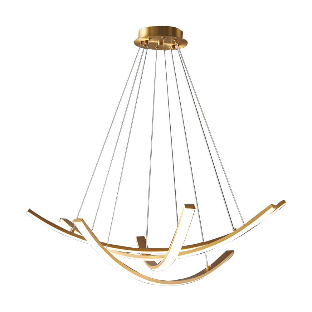 Modern Curved Copper Strip Full-Spectrum LED Pendant Light