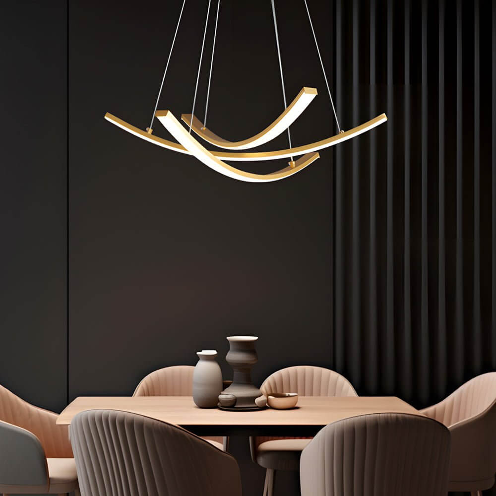 Modern Curved Copper Strip Full-Spectrum LED Pendant Light