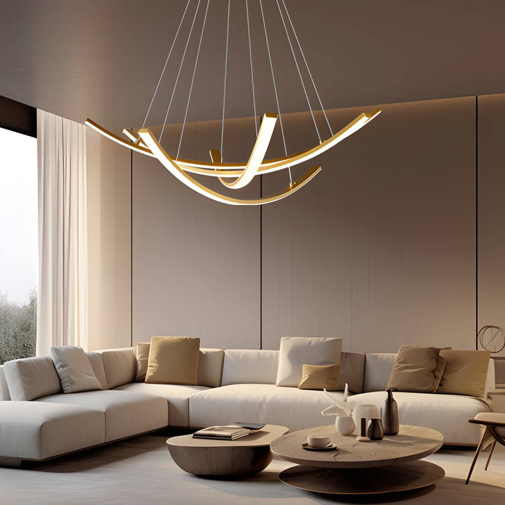 Modern Curved Copper Strip Full-Spectrum LED Pendant Light