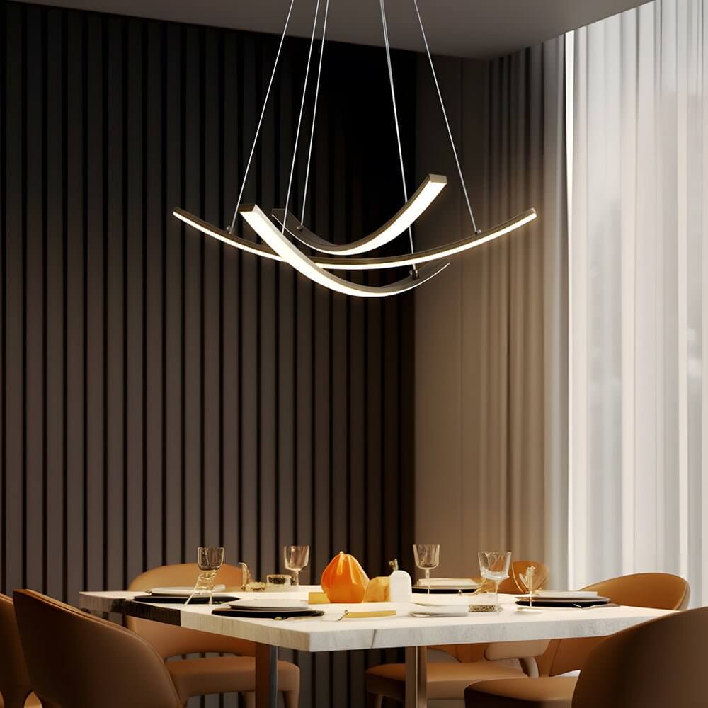 Modern Curved Copper Strip Full-Spectrum LED Pendant Light