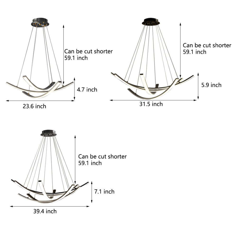 Modern Curved Copper Strip Full-Spectrum LED Pendant Light