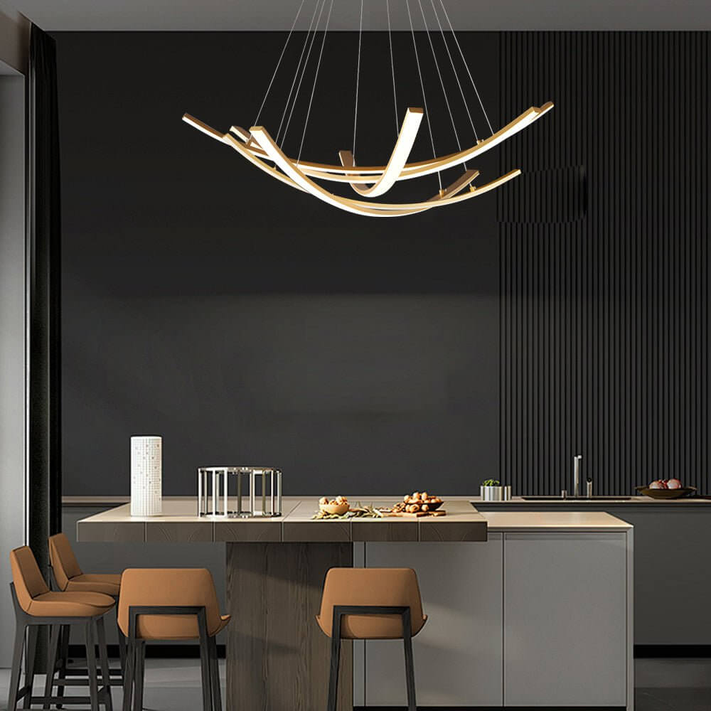 Modern Curved Copper Strip Full-Spectrum LED Pendant Light