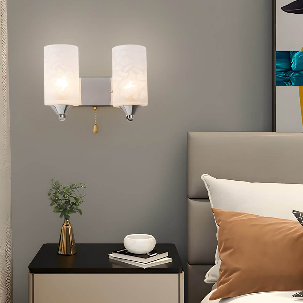 Modern Double-Head Glass & Steel Wall Sconce - White Geometric