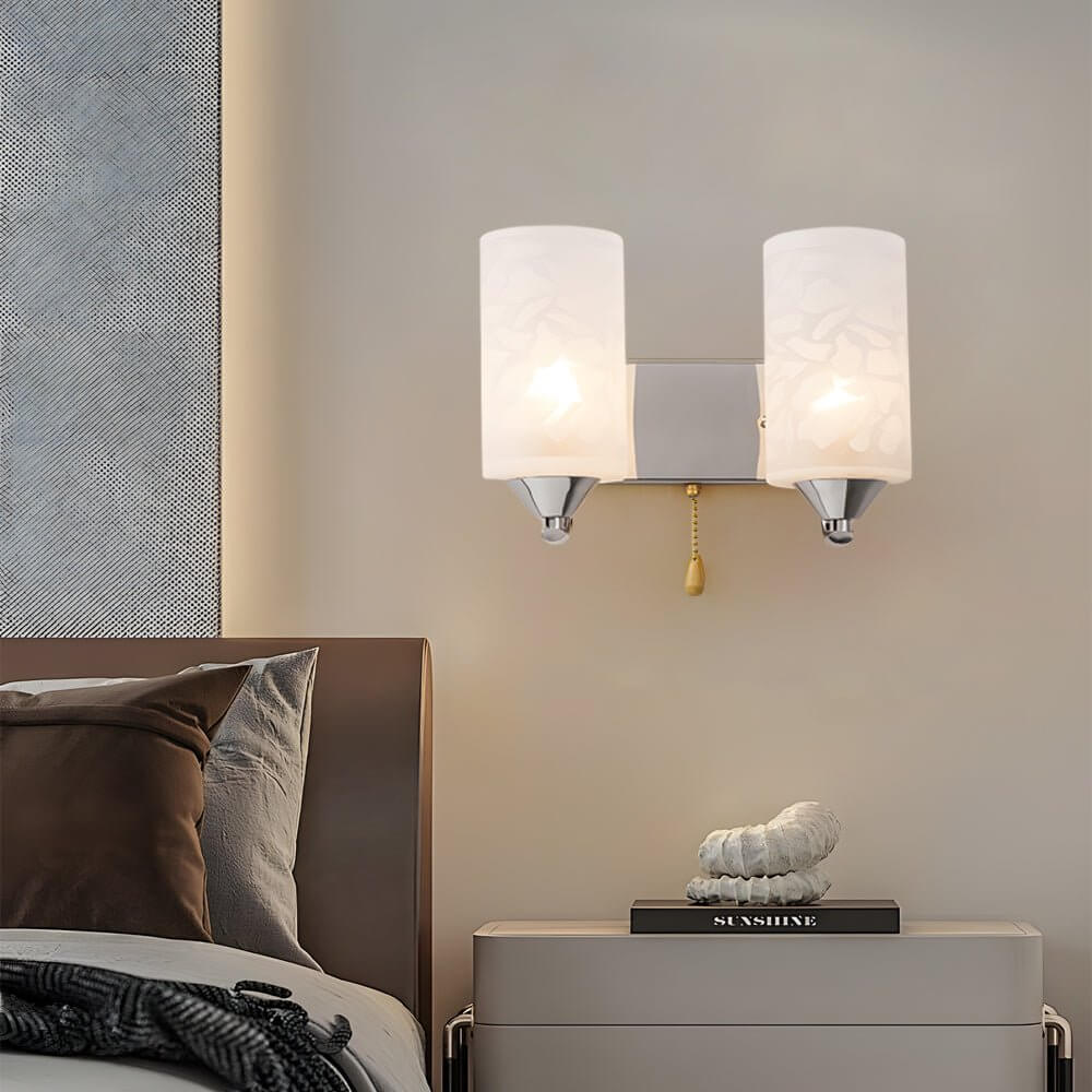 Modern Double-Head Glass & Steel Wall Sconce - White Geometric