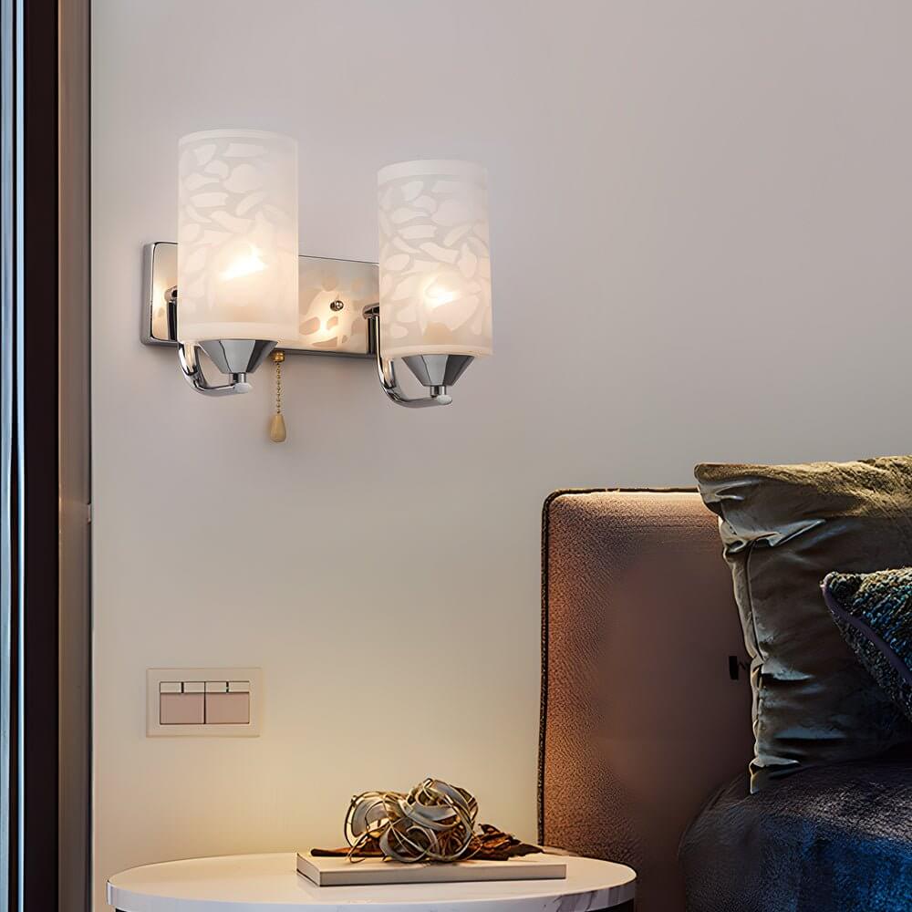 Modern Double-Head Glass & Steel Wall Sconce - White Geometric