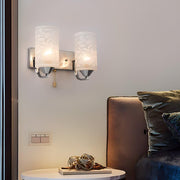 Modern Double-Head Glass & Steel Wall Sconce - White Geometric
