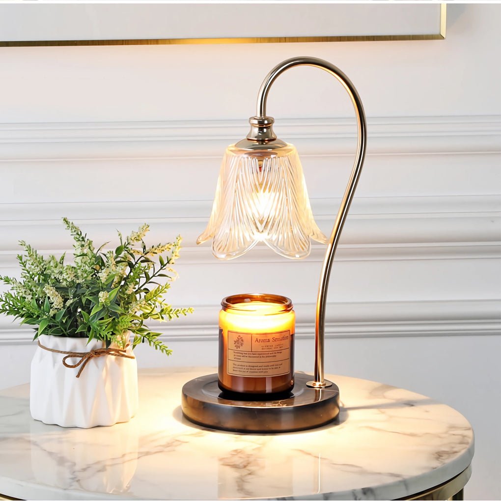 Floral Glass Desk Lamp with Cup Holder Base – Modern Nordic Design