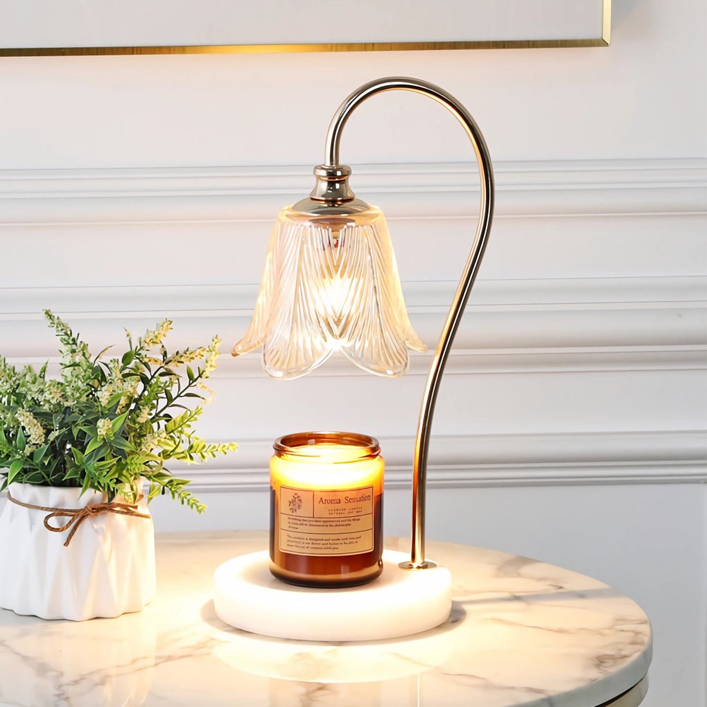Floral Glass Desk Lamp with Cup Holder Base – Modern Nordic Design