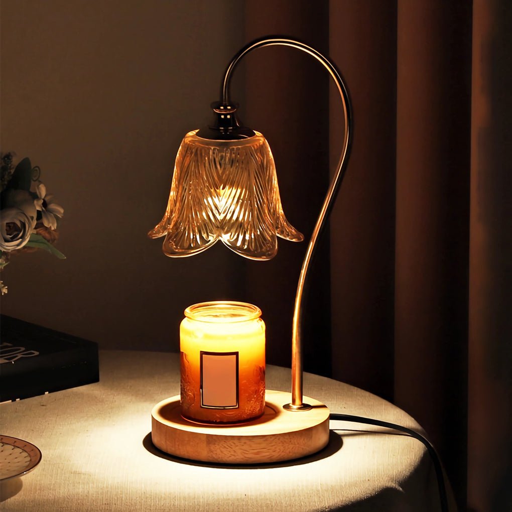 Floral Glass Desk Lamp with Cup Holder Base – Modern Nordic Design