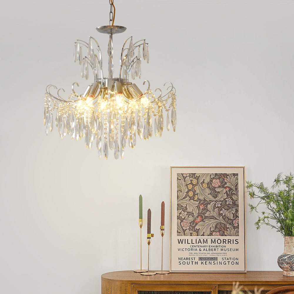 Crystal Chandelier 3-Step Dimming French Style Pendant Light