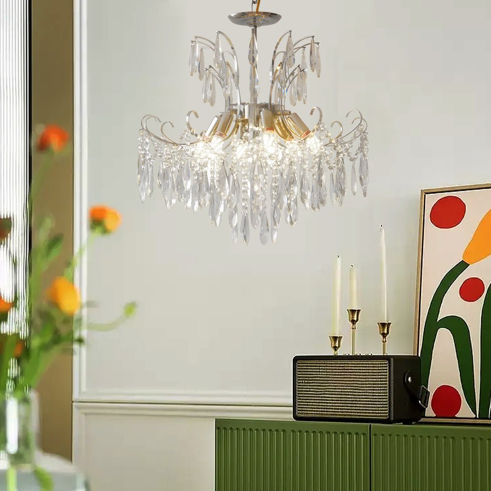Crystal Chandelier 3-Step Dimming French Style Pendant Light